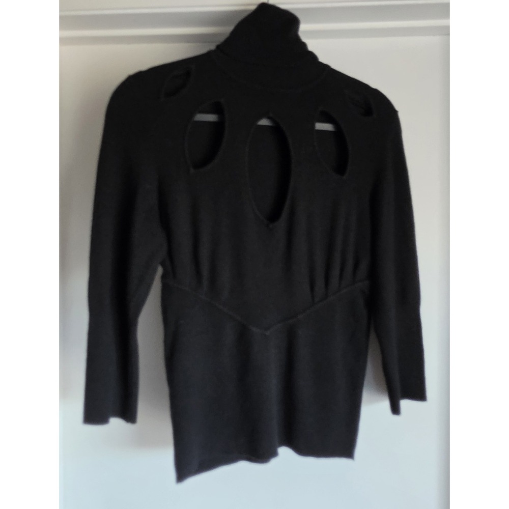 Fredericks of Hollywood Turtleneck Sweater L Black Long Sleeve Pullover Cut-Out